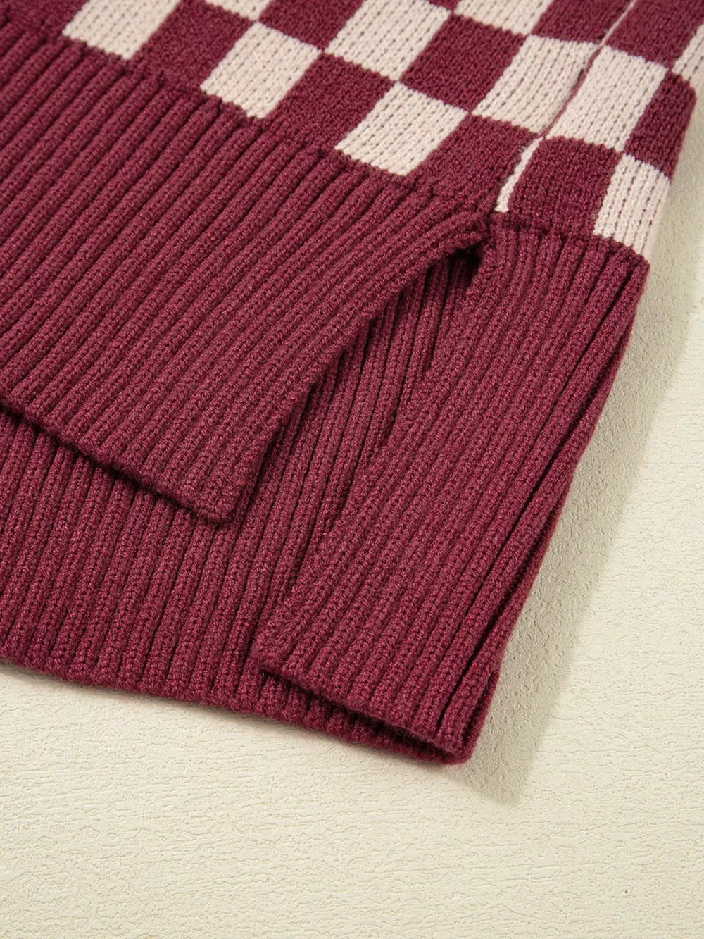 Checkered Color Block Knitted Drop Shoulder Sweater, image 13