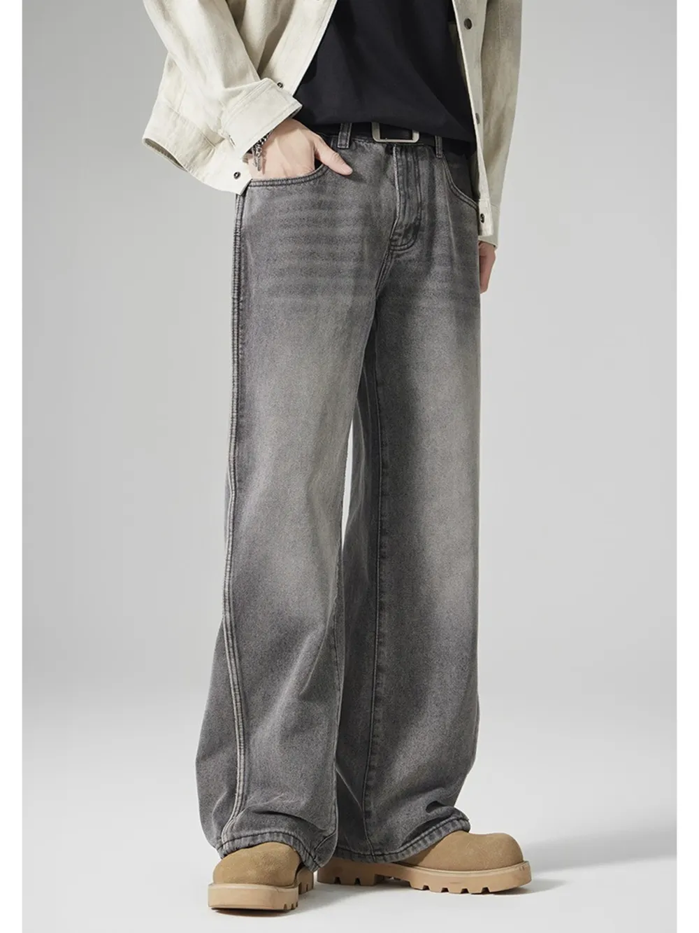 Men's Wash Wide Leg Jeans, image 2
