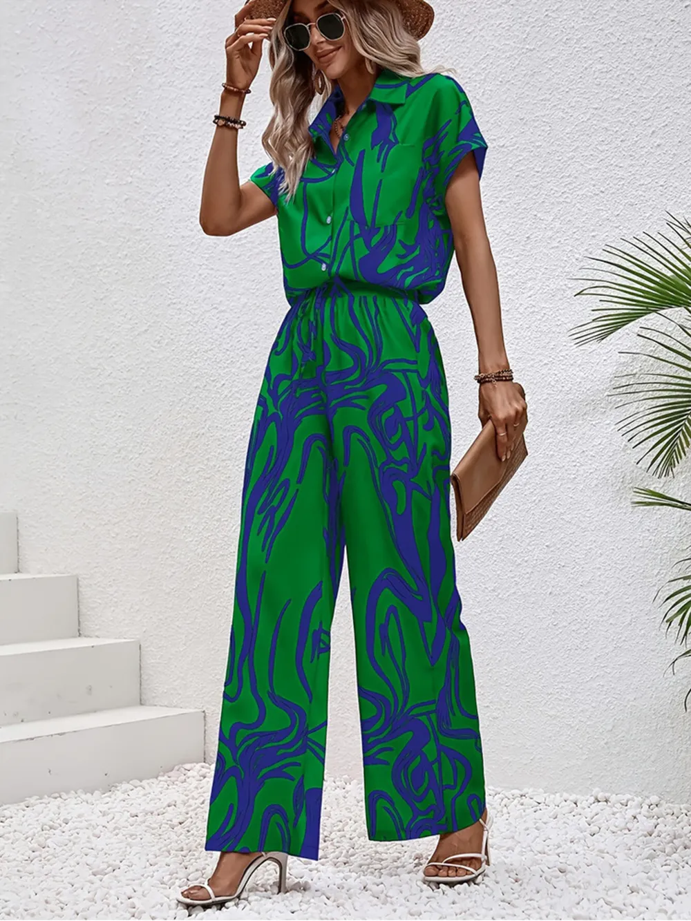 Printed Button Up Shirt and Pants Set, image 4