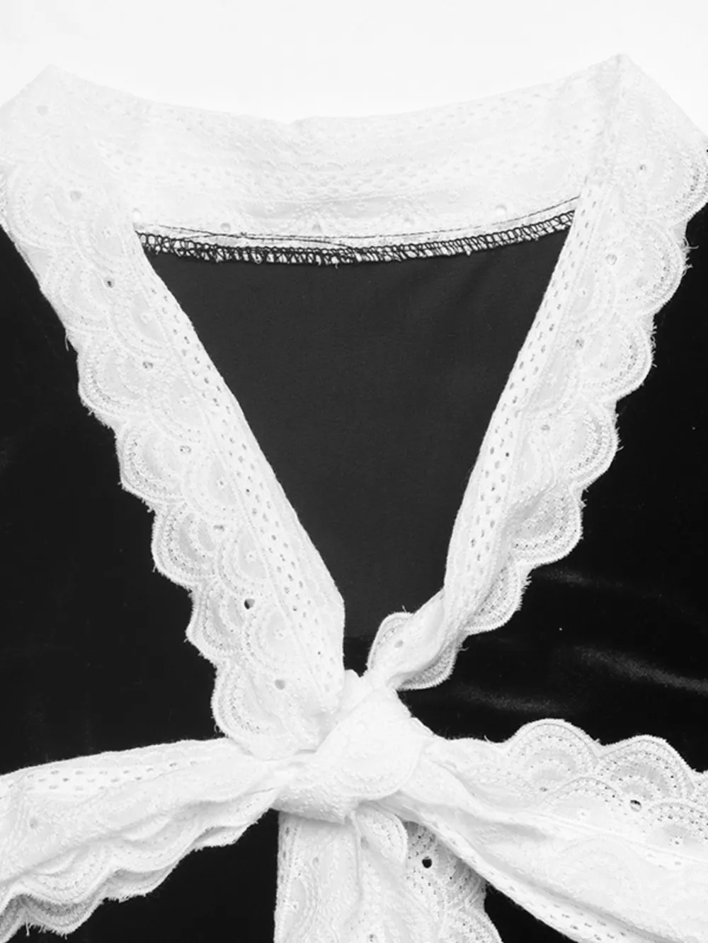 Lace Bow Tie Velvet Blouse, image 11