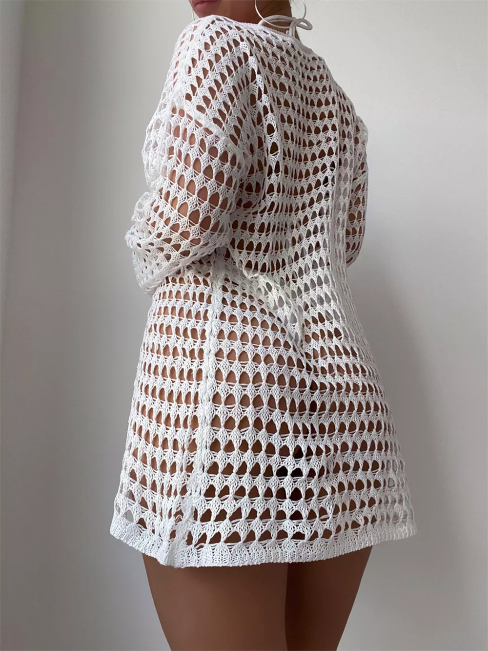 Crochet Knit Long Sleeve Cover-Up, image 6