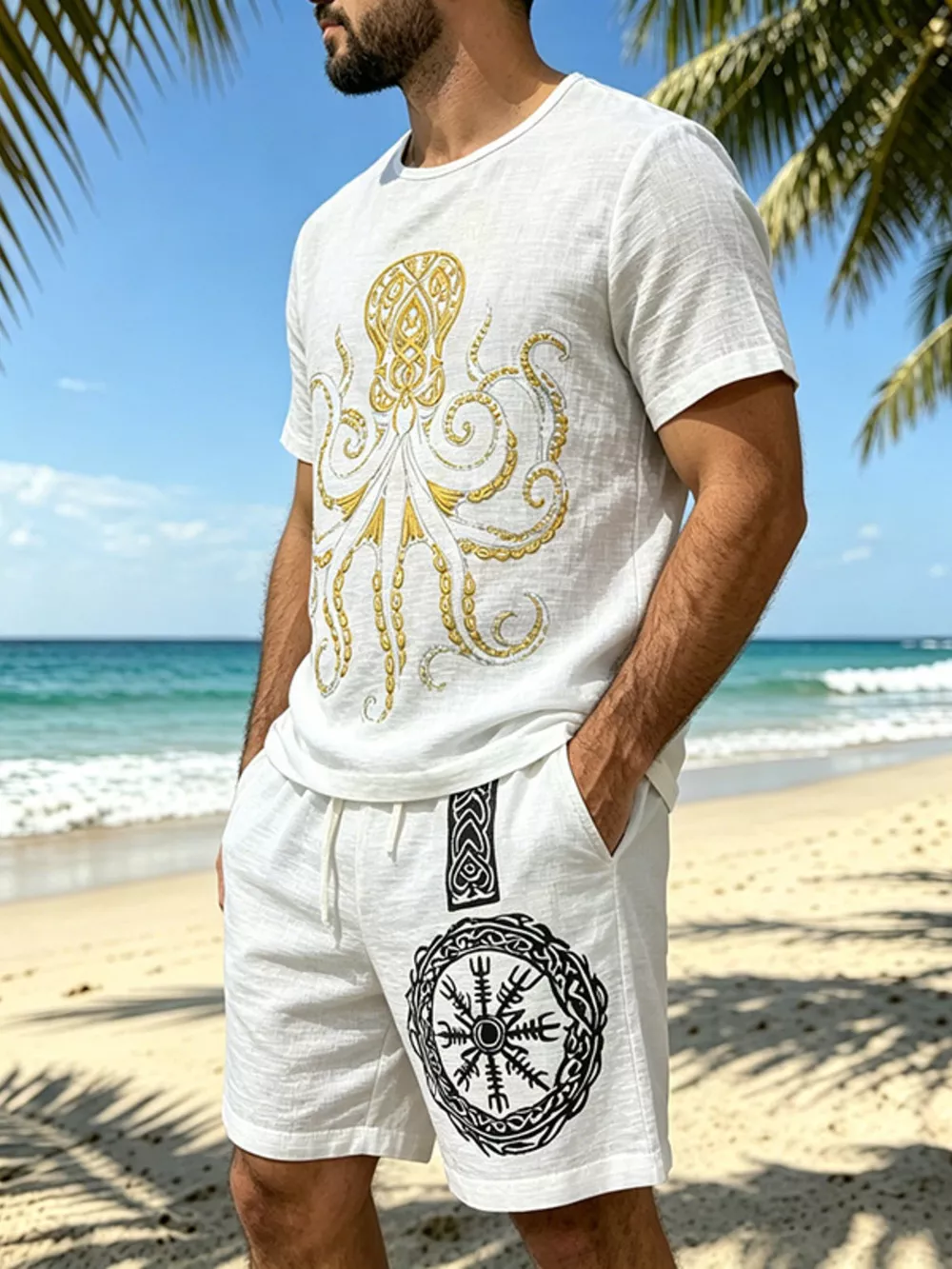 Men's Full Size Round Neck Tee and Shorts Set Plus Size, image 15
