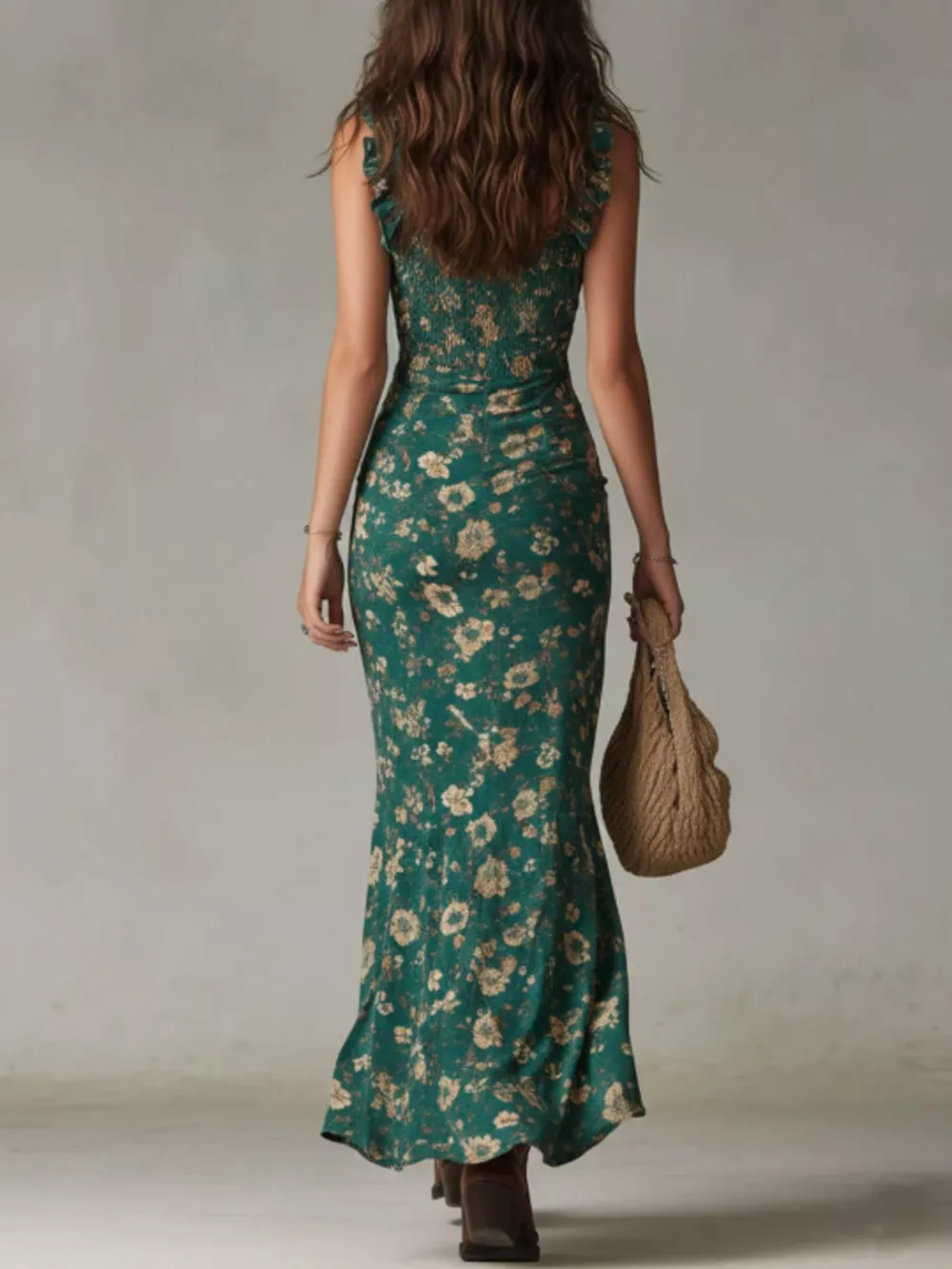 Full Size Floral Smocked Ruffle High-Low Maxi Dress Plus Size, image 2