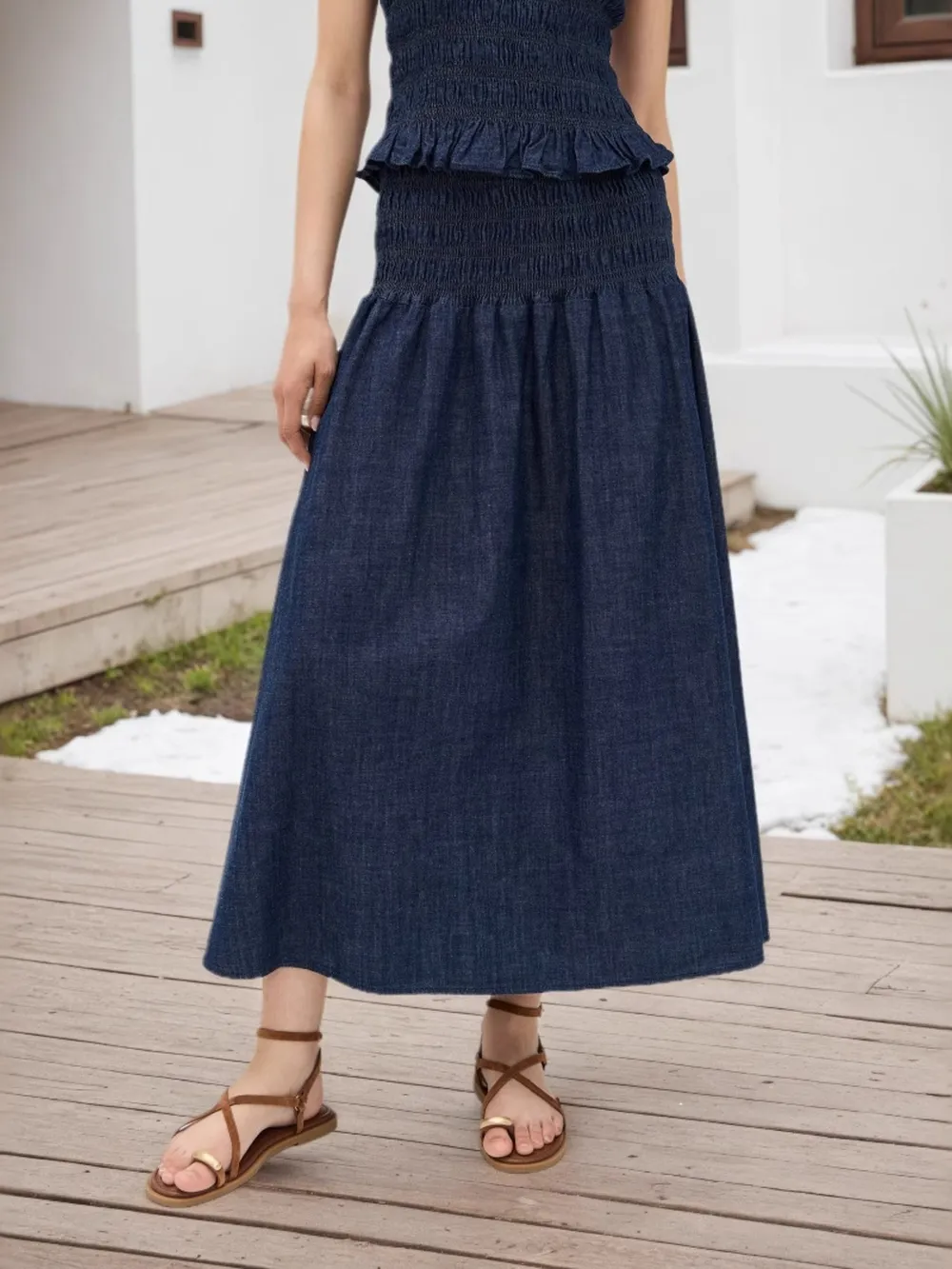 Elastic Waist Midi Skirt, image 4