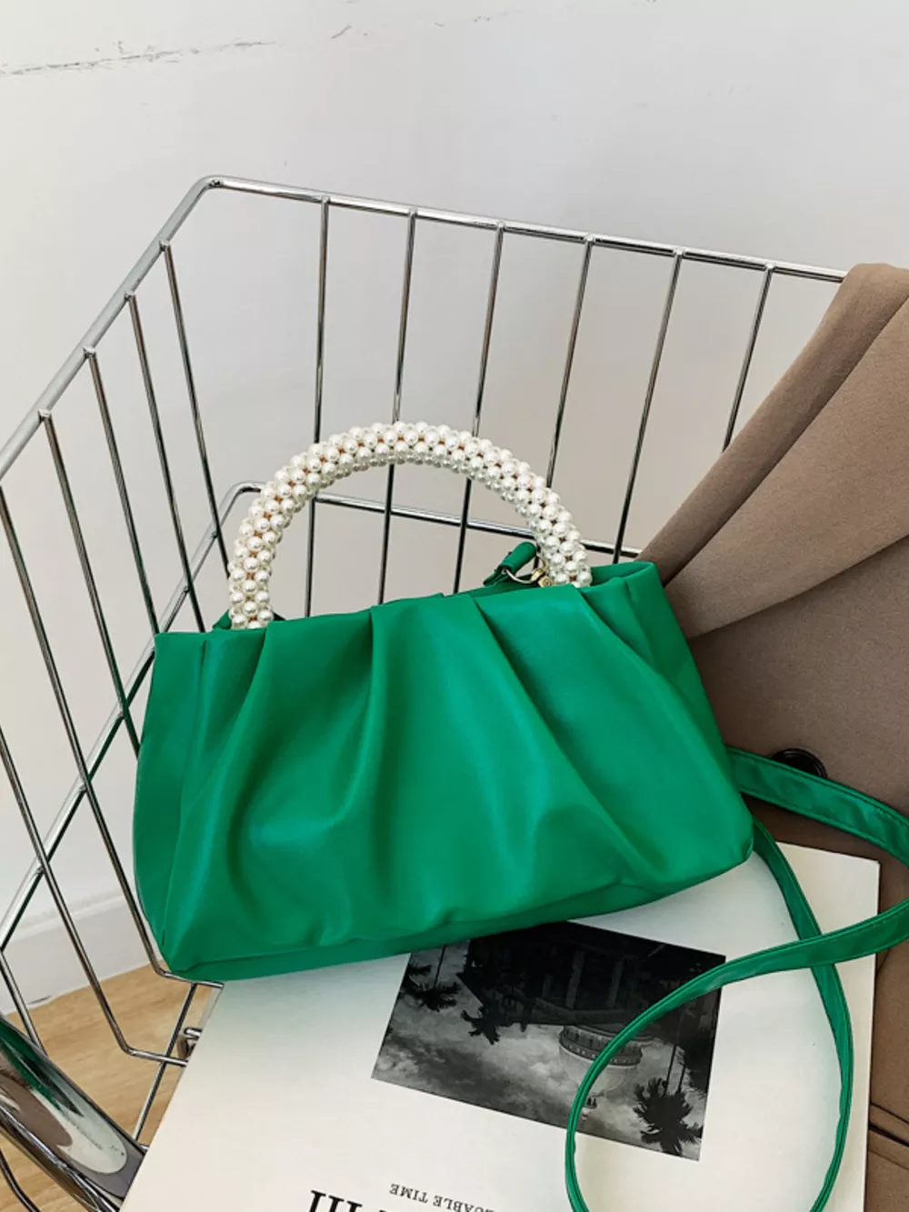 Pearl Handle Ruched Crossbody Bag, image 8