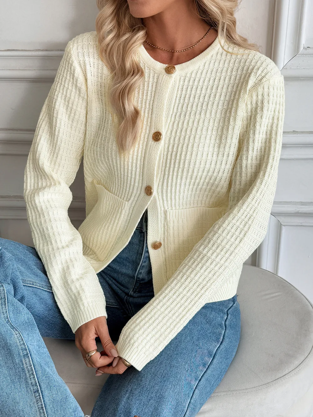 Button-Up Long Sleeve Cardigan with Pockets, image 9