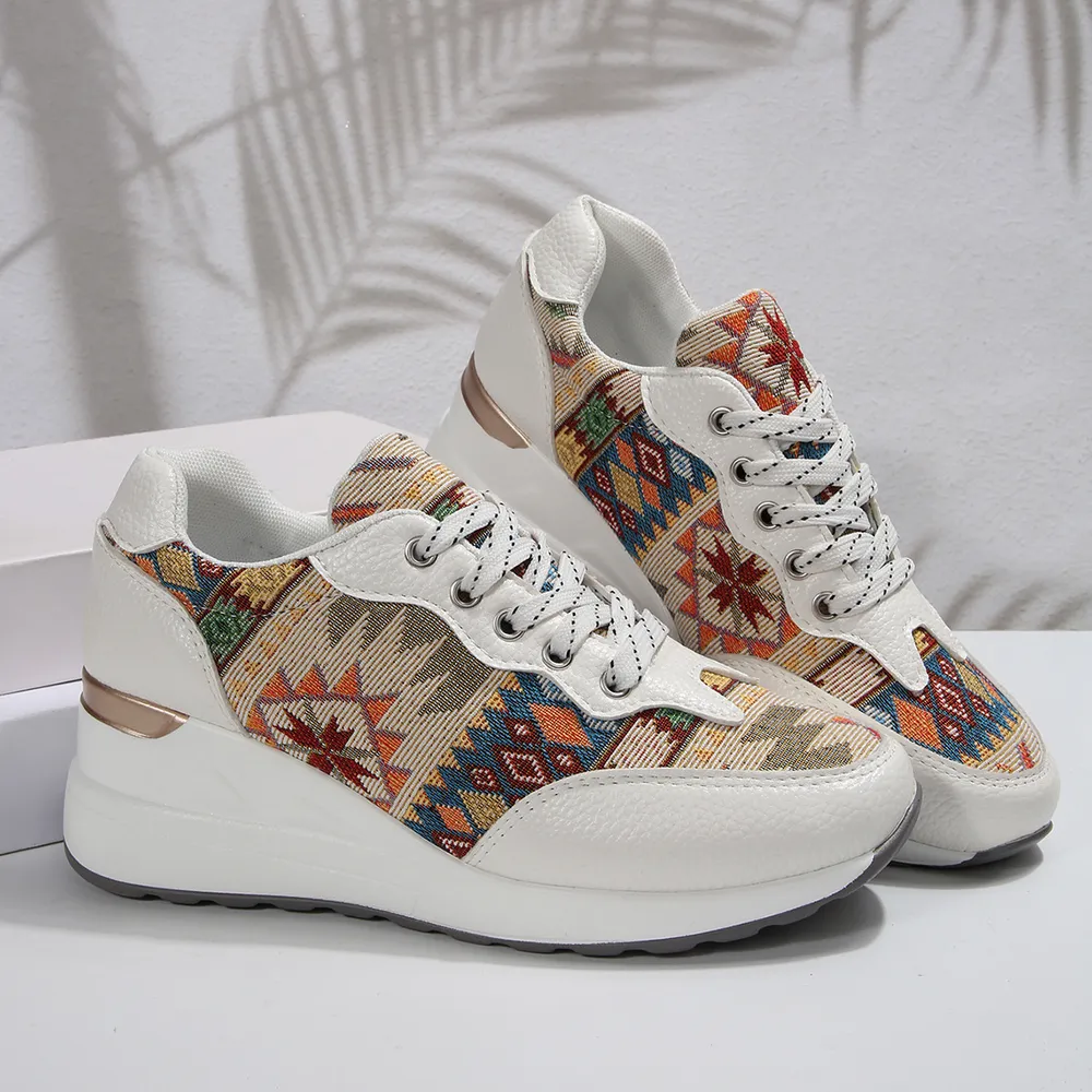 Geometric Lace Up Wedge Sneakers