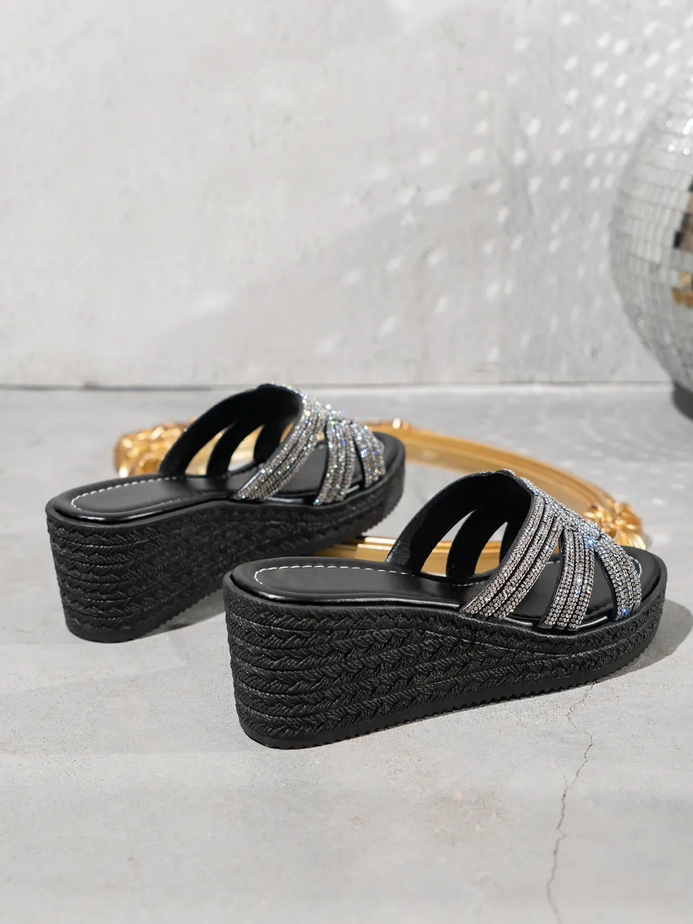 Rhinestone Embellished Open Toe Wedge Sandals, image 4