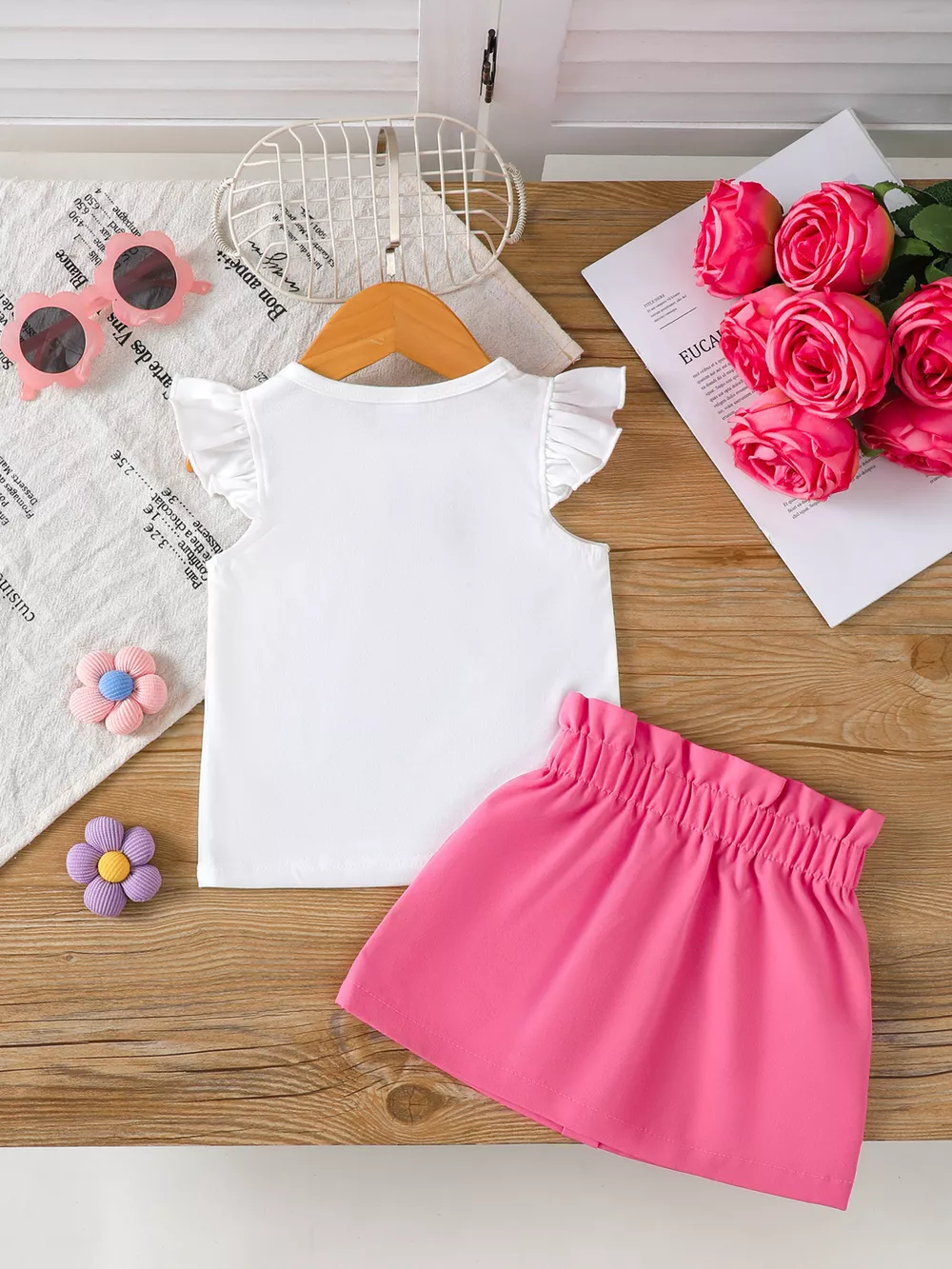 Children's Floral Applique Ruffle Sleeve Top & Skirt Set, image 3