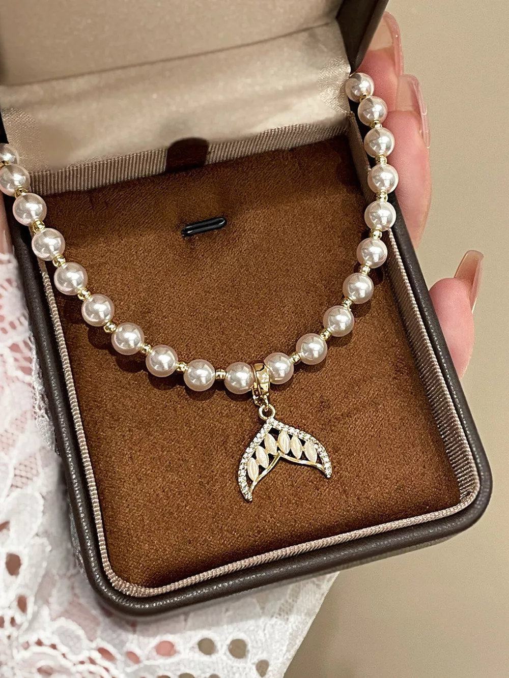 Pearl Mermaid Tail Pendant Necklace, image 4