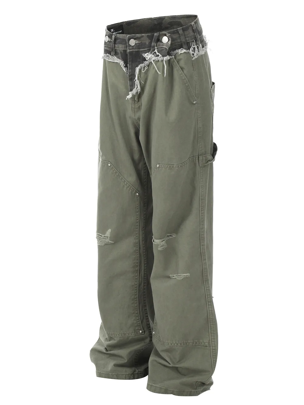 Men's Patchwork Distressed Frayed Hem Pants, image 2