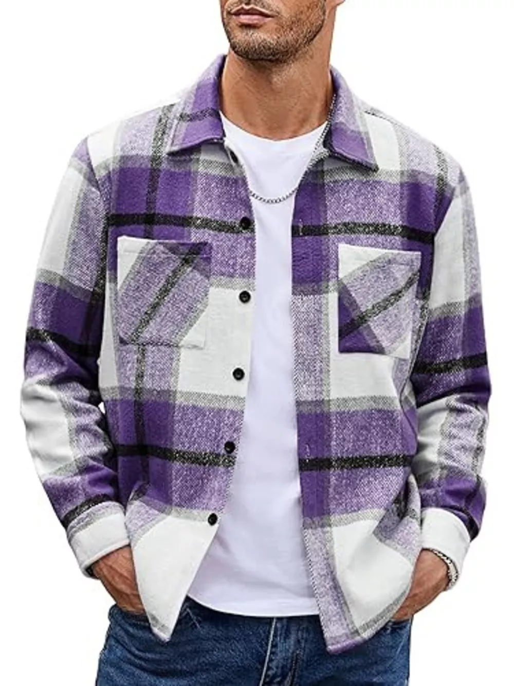 Men's Full Size Casual Plaid Button Up Shirt Plus Size, image 17