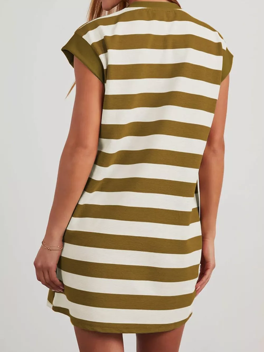 Full Size Casual Striped Short Sleeve Mini Dress Plus Size, image 13
