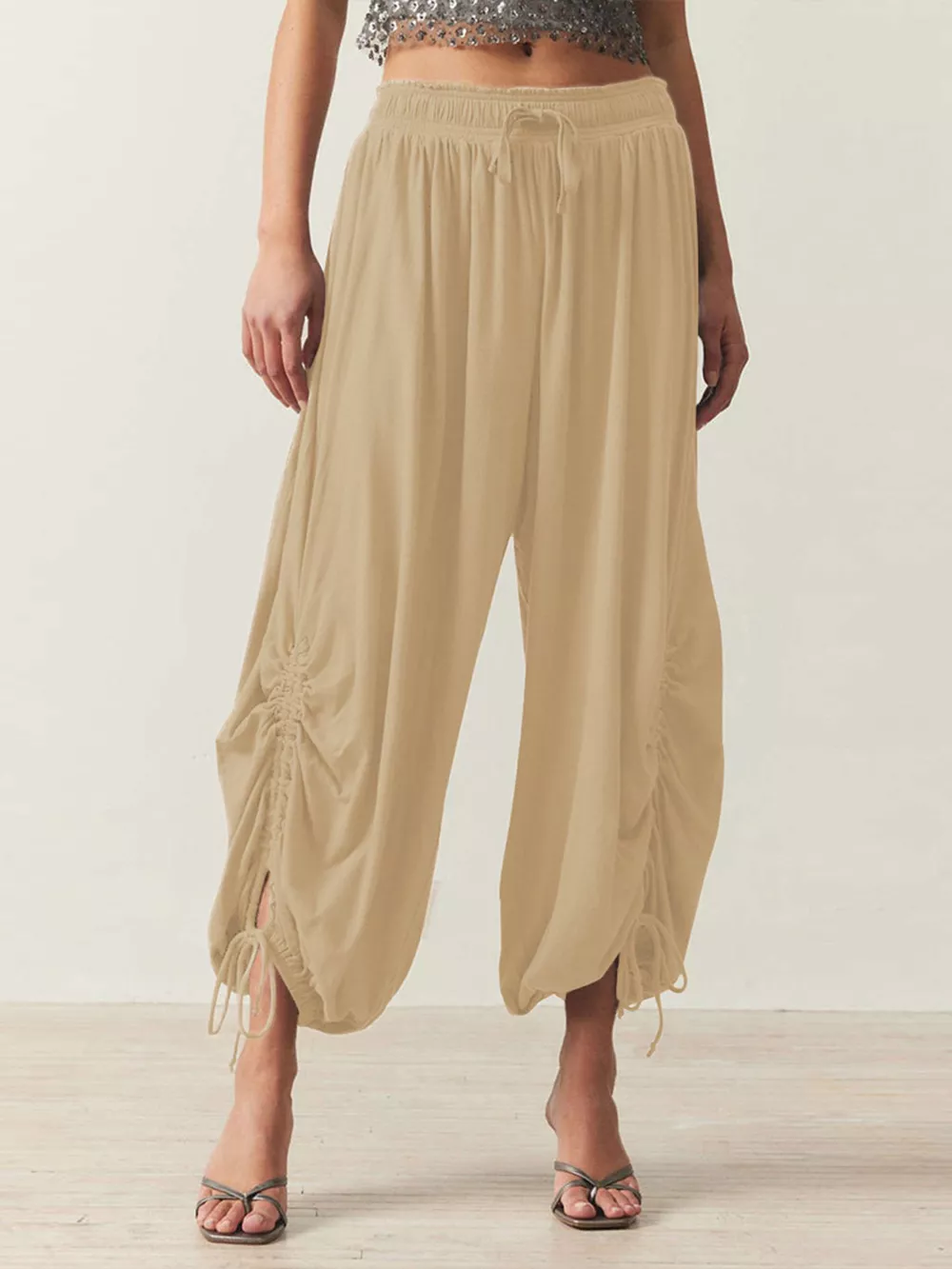 Ruched Drawstring Harem Pants, image 5