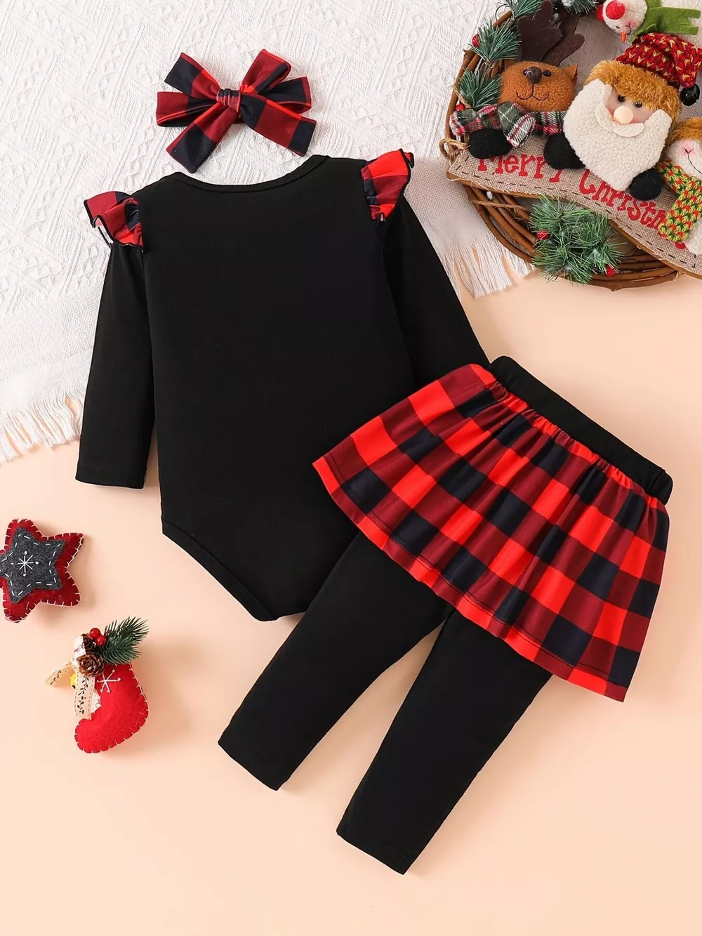 Children's Christmas Bodysuit and Pants Set with Headband, image 4