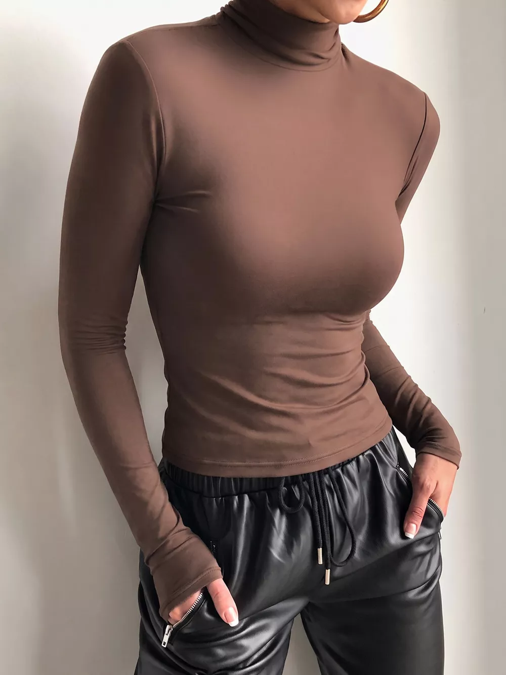 Mock Neck Long Sleeve Slim Fit T-Shirt, image 3