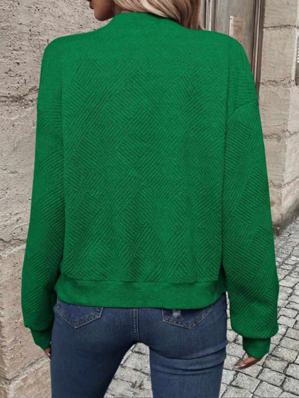 Textured Knit Zip-Up Bomber Jacket, image 8