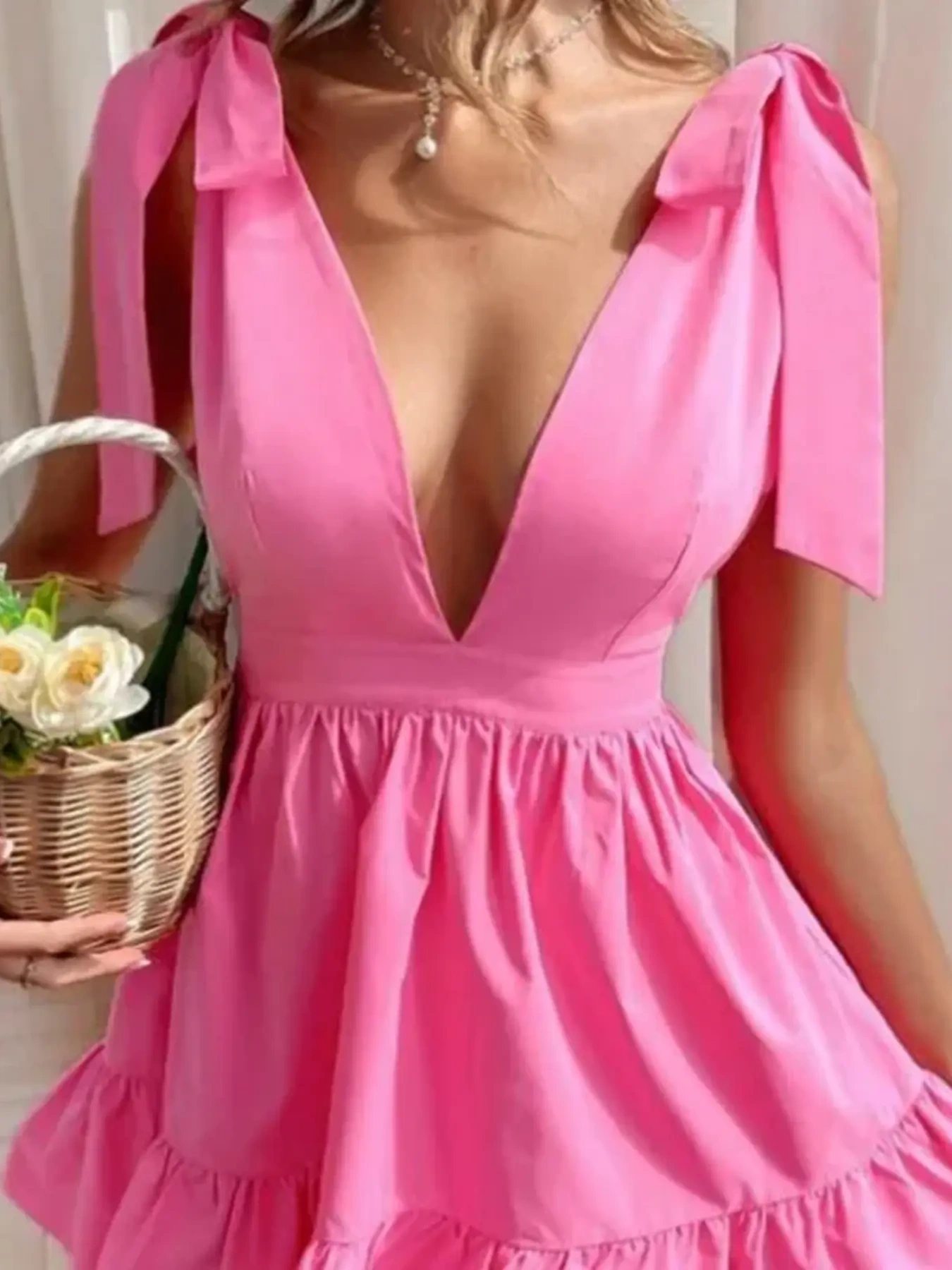 Tie Shoulder Tiered Mini Dress, image 4