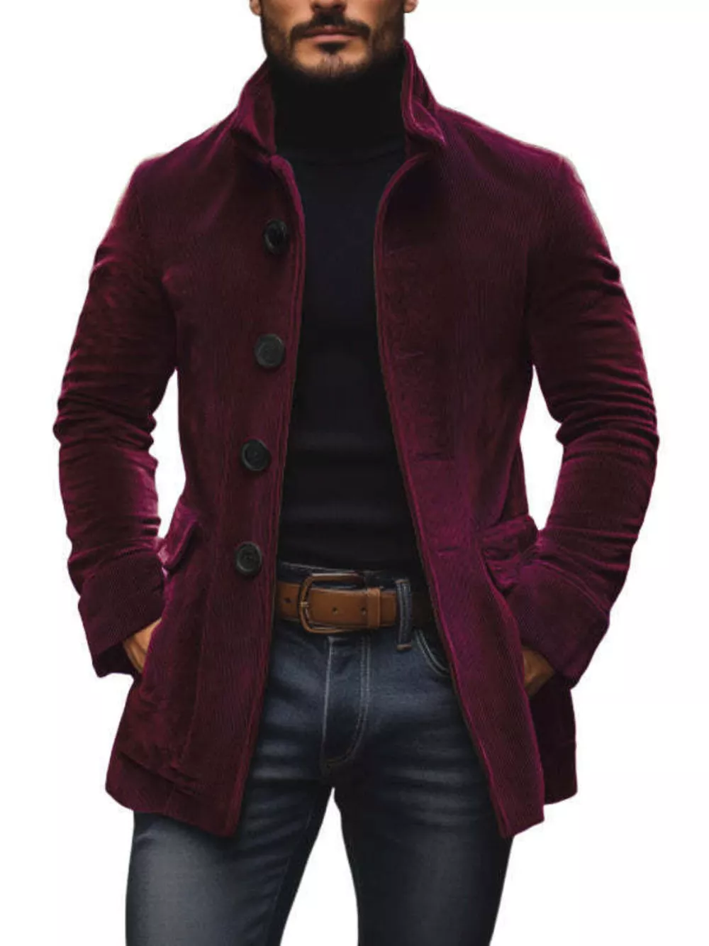Men's Full Size Vintage Single-Breasted Stand Collar Coat Plus Size, image 4