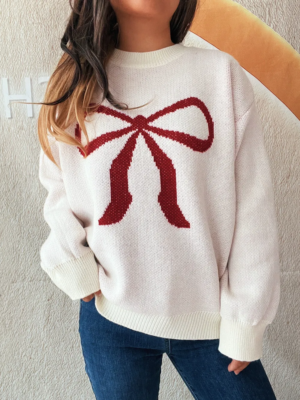 Bow Pattern Casual Long Sleeve Sweater, image 11