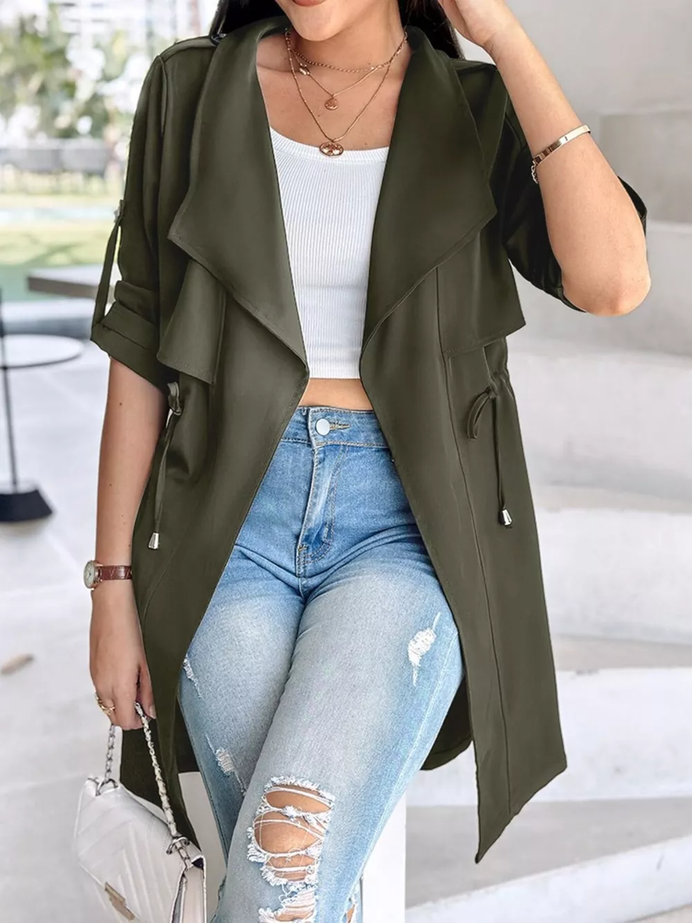 Drape Collar Lightweight Trench Coat