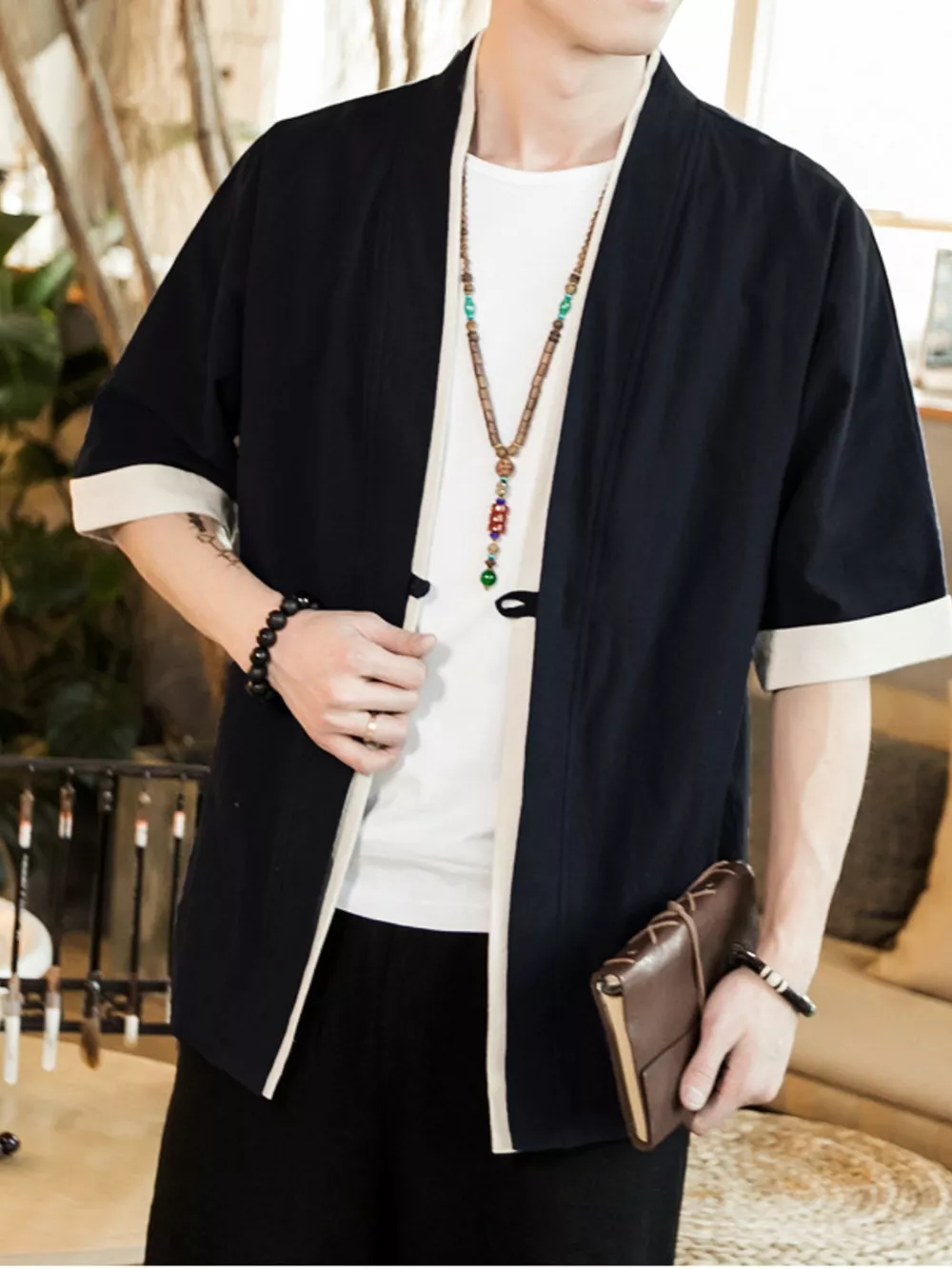 Men's Plus Size Contrast Trim Half Sleeve Shirt