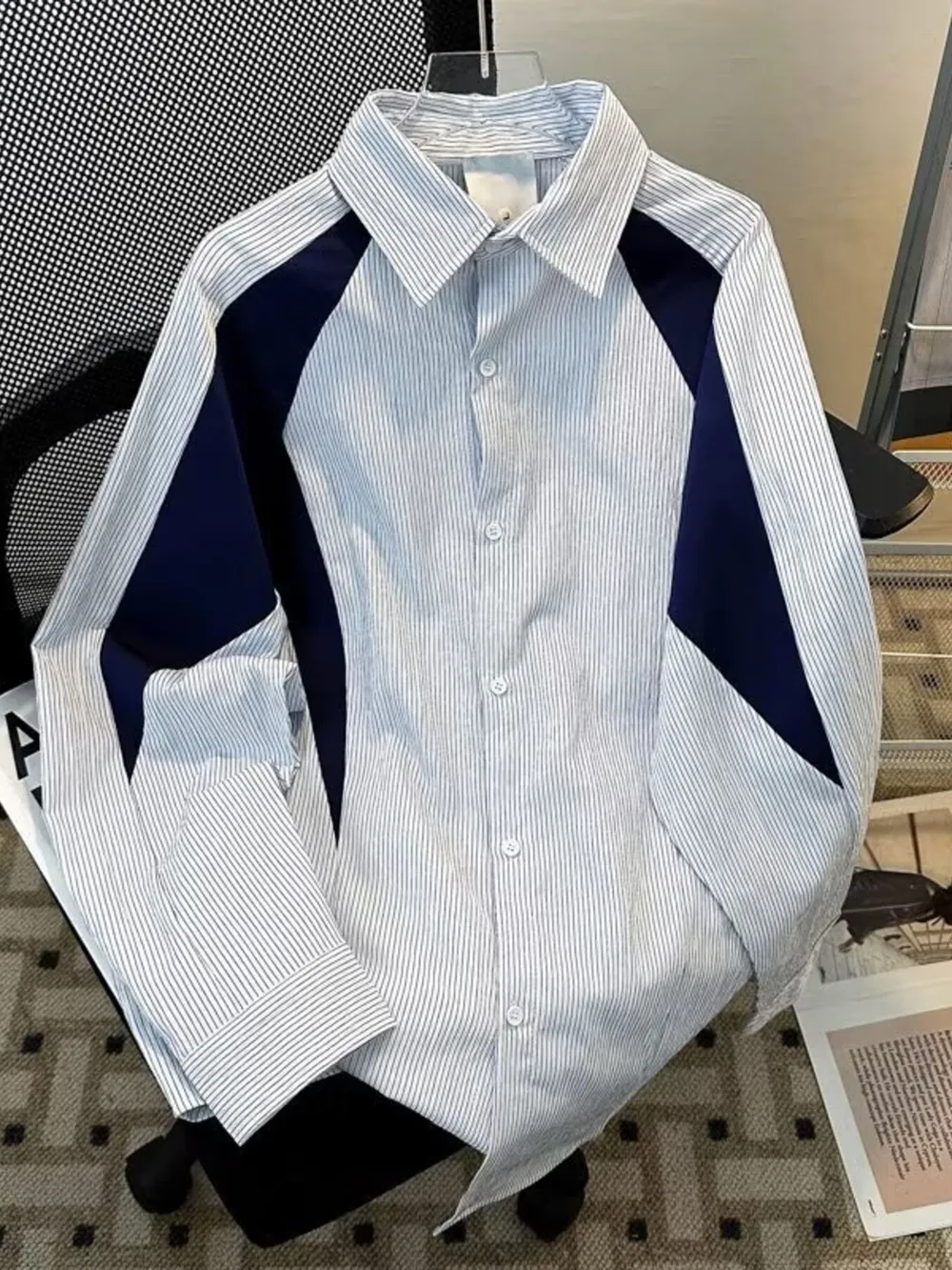 Men's Color Block Striped Long Sleeve Shirt, image 2