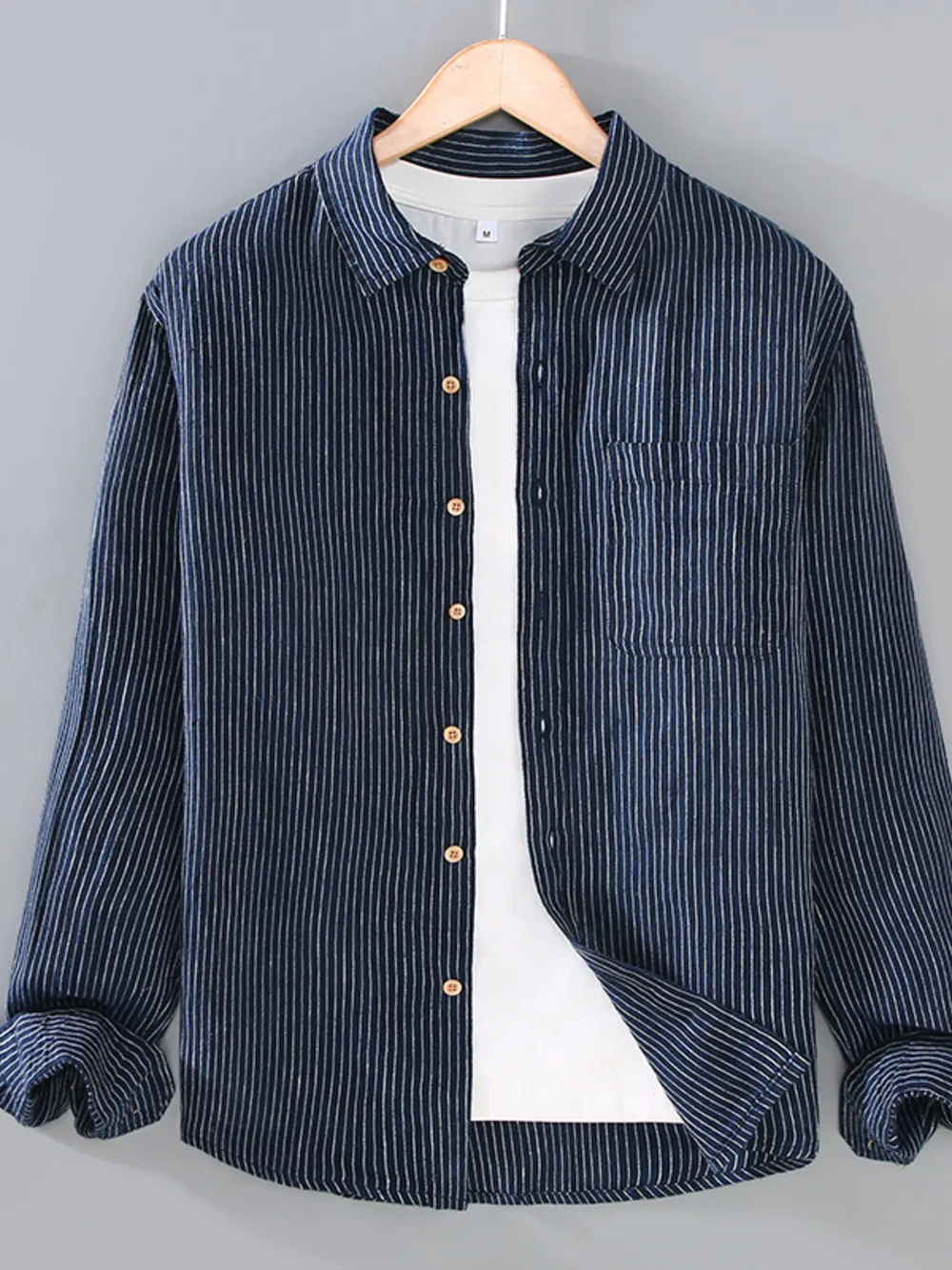 Men's Plus Size Striped Button Up Long Sleeve Shirt, image 4