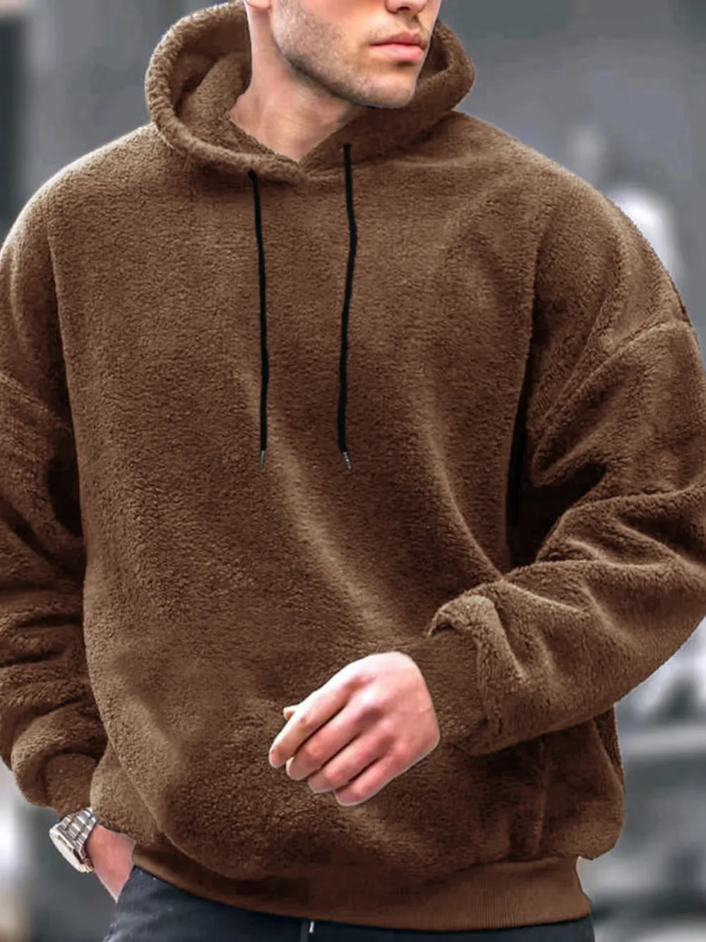 Men's Drawstring Long Sleeve Fleece Hoodie, image 4