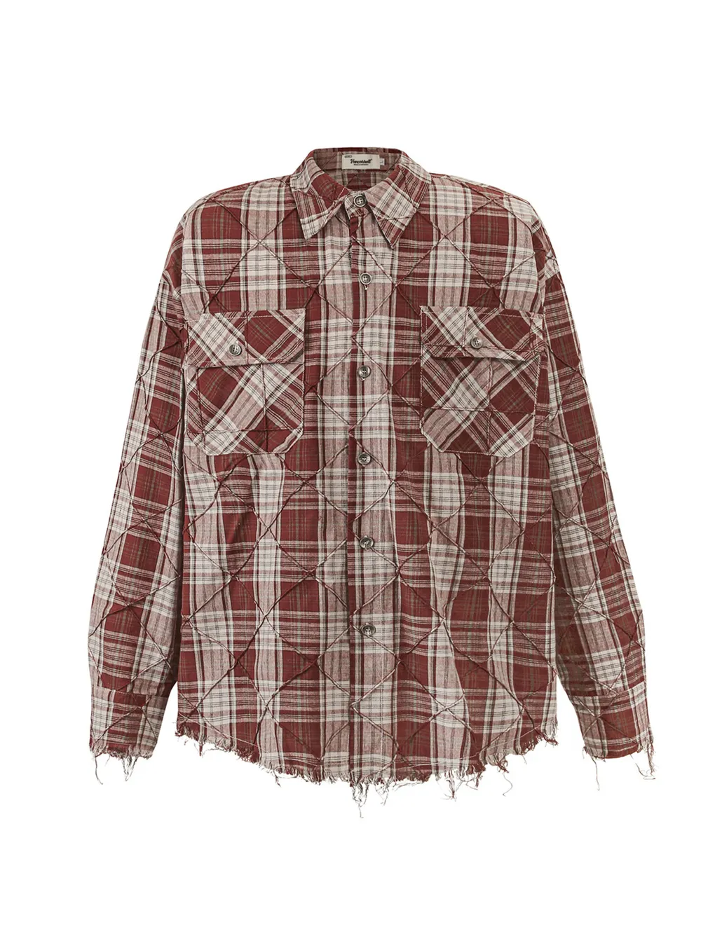 Men's Raw Hem Plaid Button Up Shirt, image 2