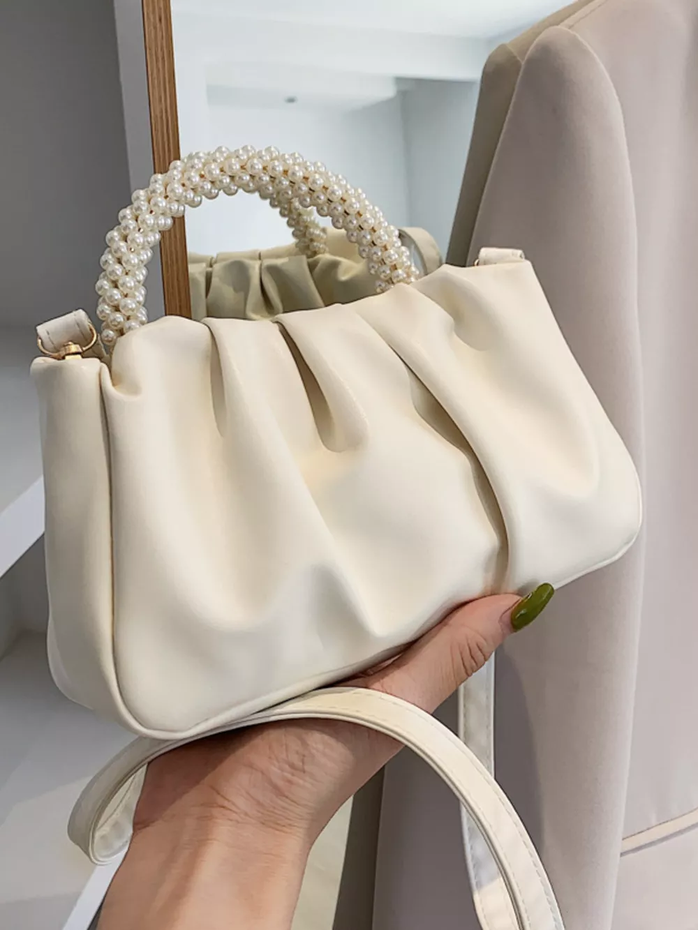 Pearl Handle Ruched Crossbody Bag, image 11