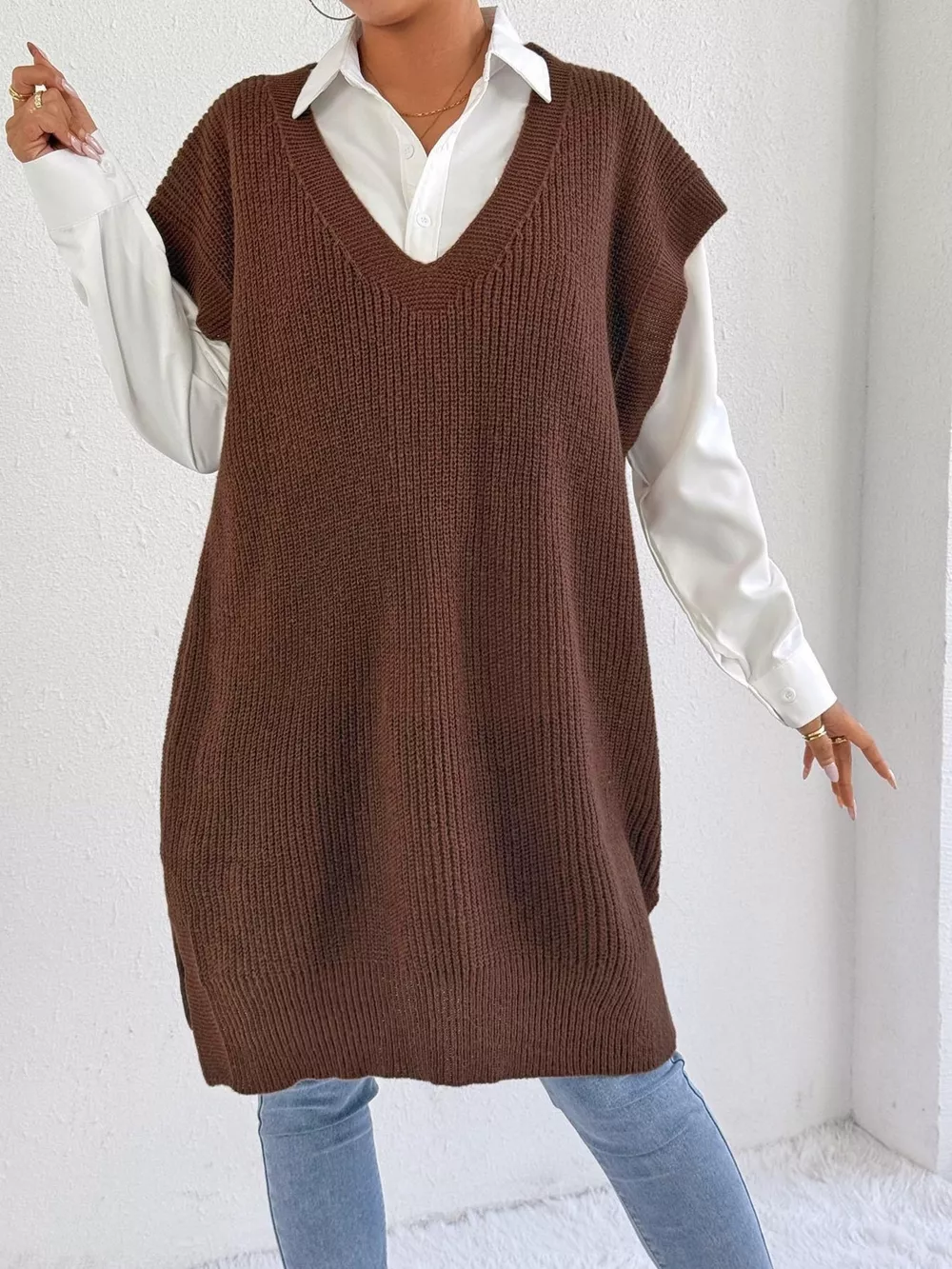 Oversized V-Neck Sweater Vest, image 2