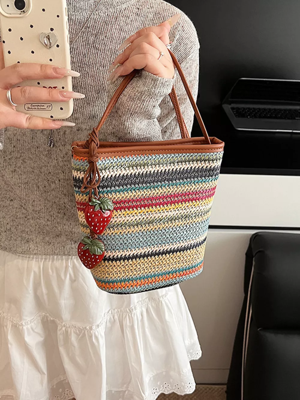 Woven Striped Crossbody Bag, image 7
