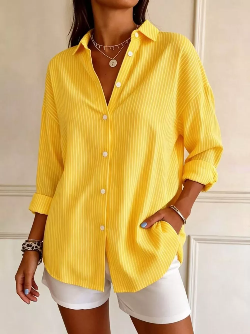 Full Size Striped Button-Down Long Sleeve Shirt Plus Size, image 5