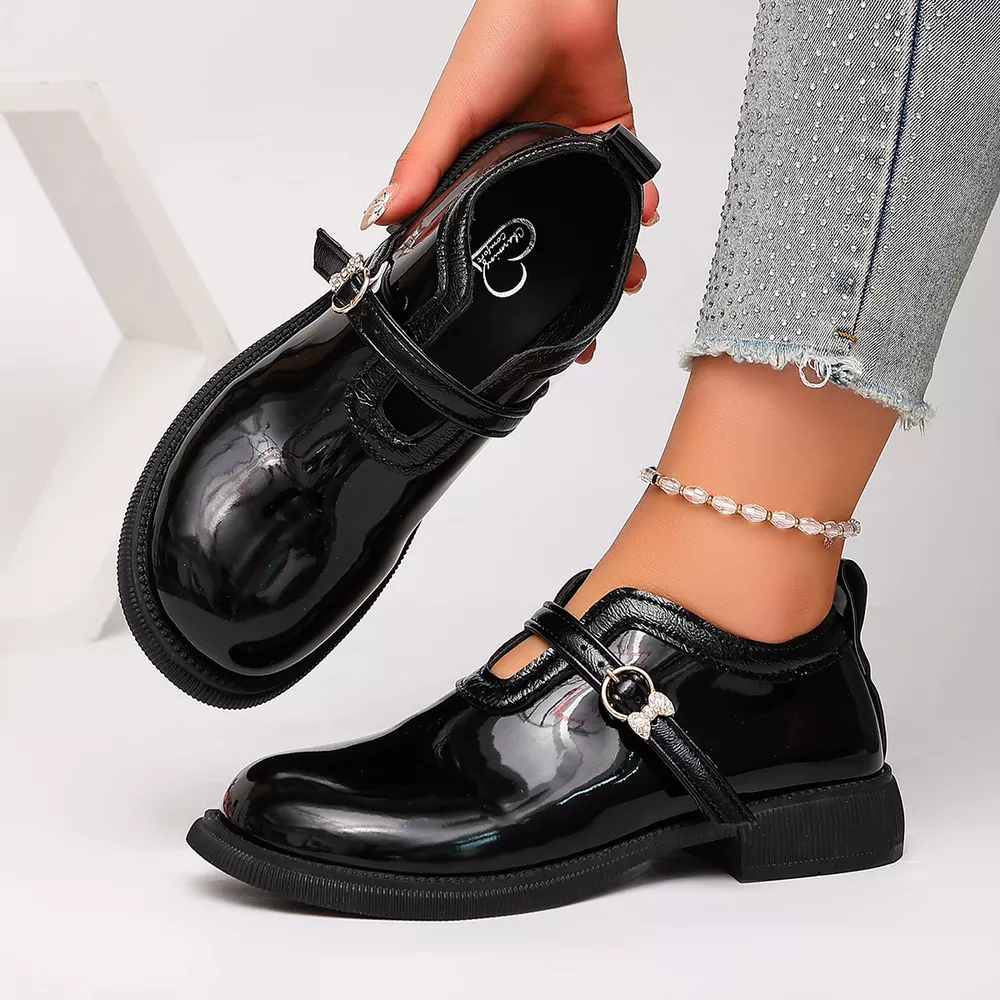 Round Toe Buckle Strap Loafers, image 8