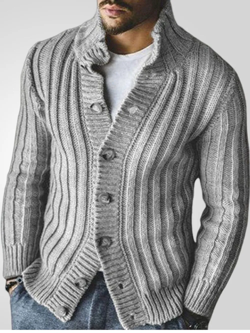 Men's Full Size Ribbed Button Up Cardigan Plus Size