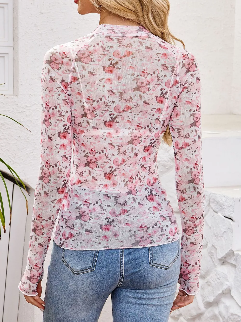 Sheer Mock Neck Long Sleeve Top, image 23