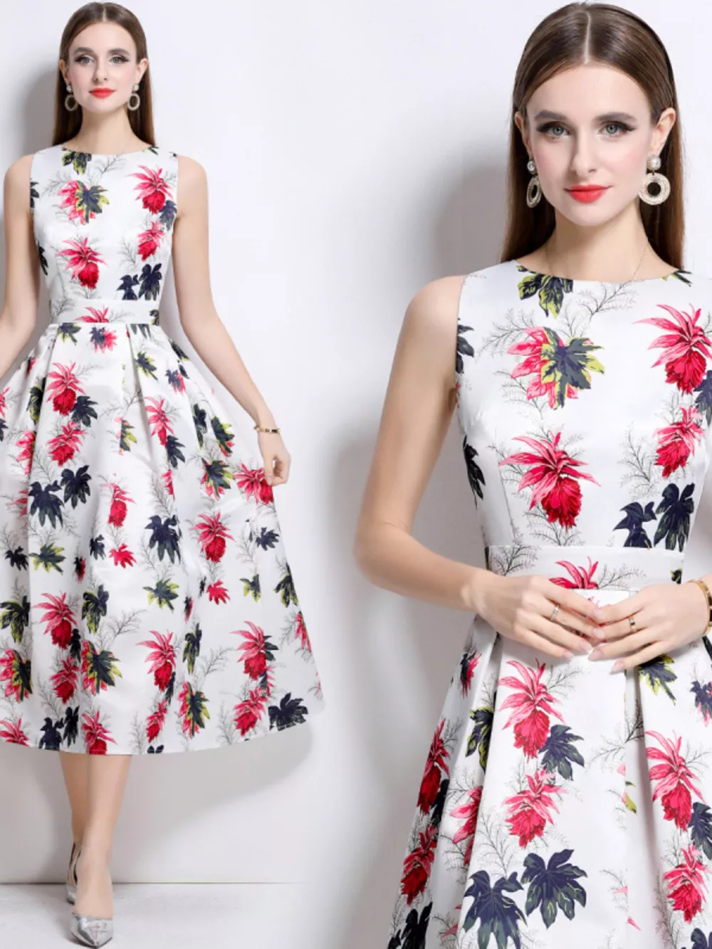 Floral Print Sleeveless Midi Dress, image 9