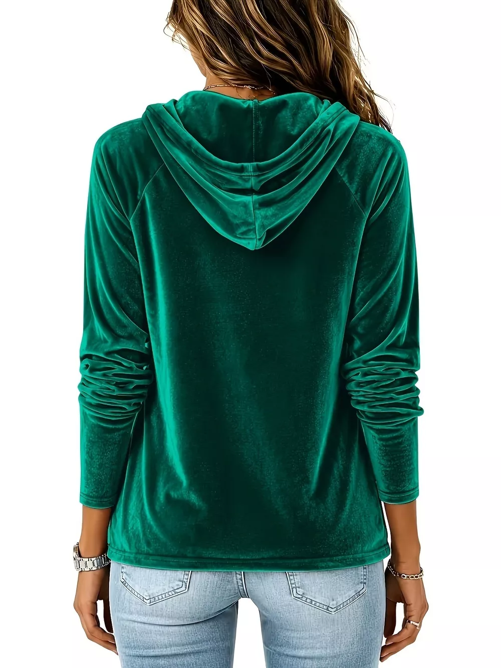 Full Size Velvet Drawstring Long Sleeve Hoodie Plus Size, image 2