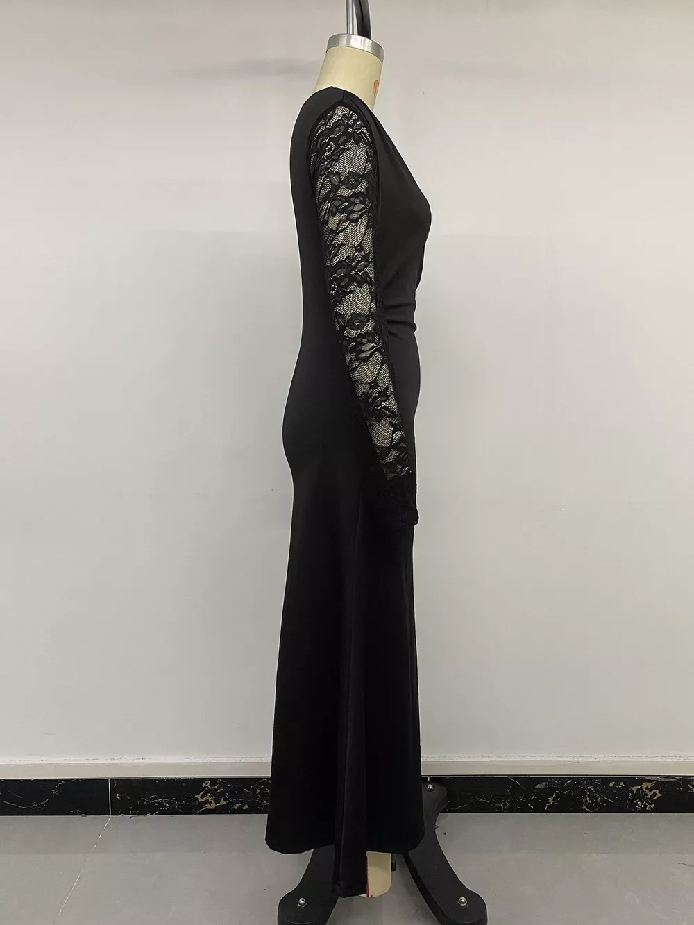 One-Shoulder Lace Sleeve Maxi Dress, image 11