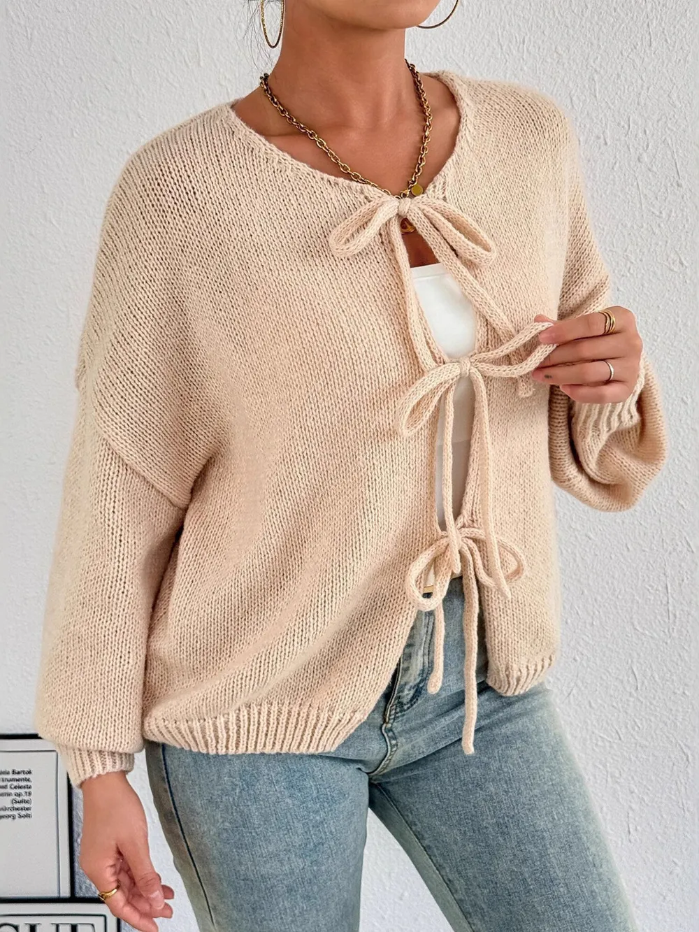 Cozy Bow-Tie Front Knit Cardigan, image 36