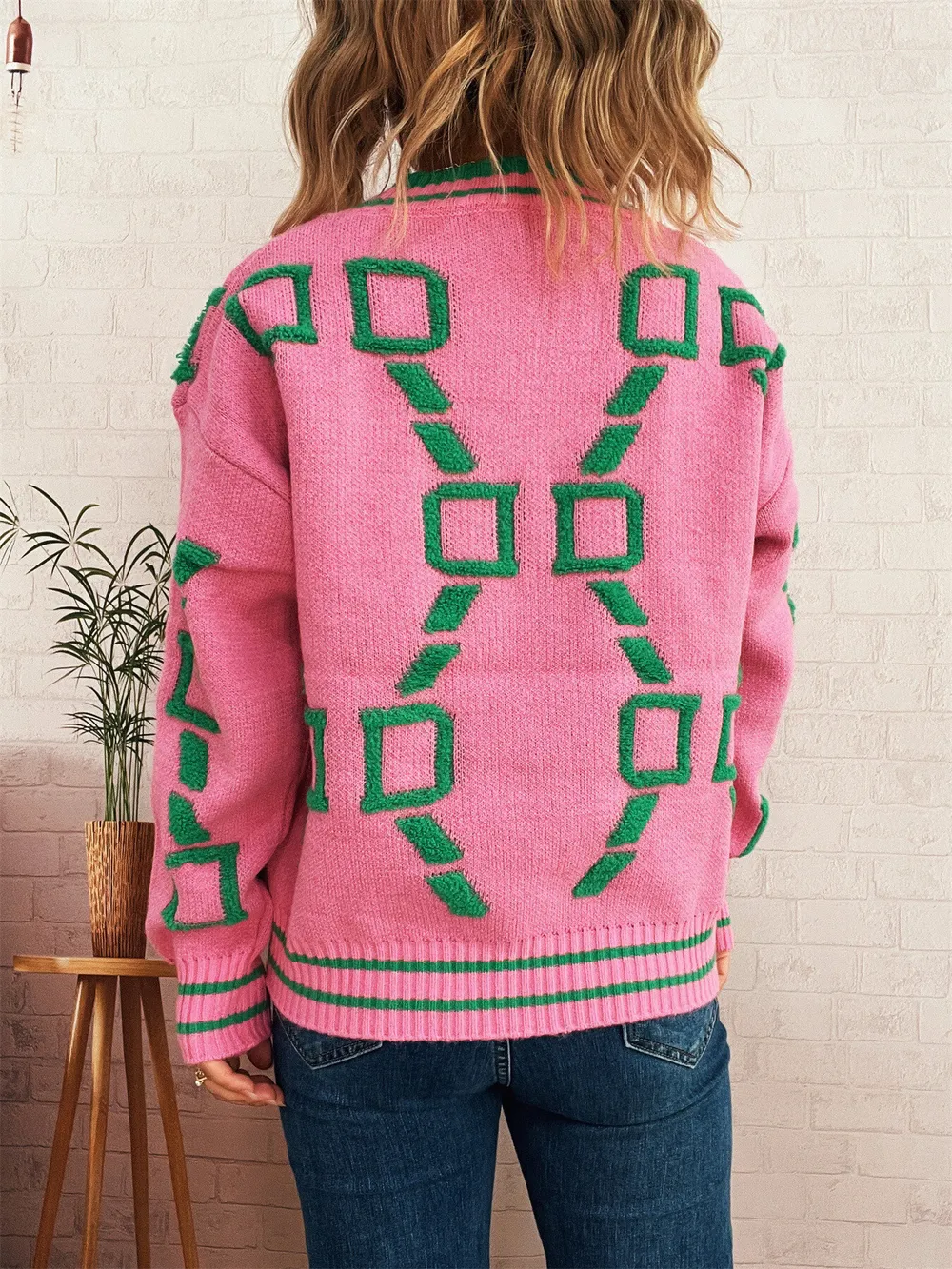 Contrast Round Neck Long Sleeve Sweater, image 7