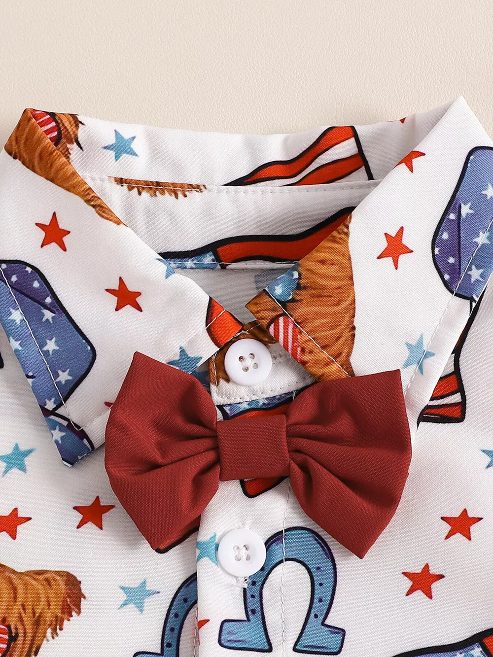 Children's American Flag Print Bow Tie Shirt & Shorts Set, image 8