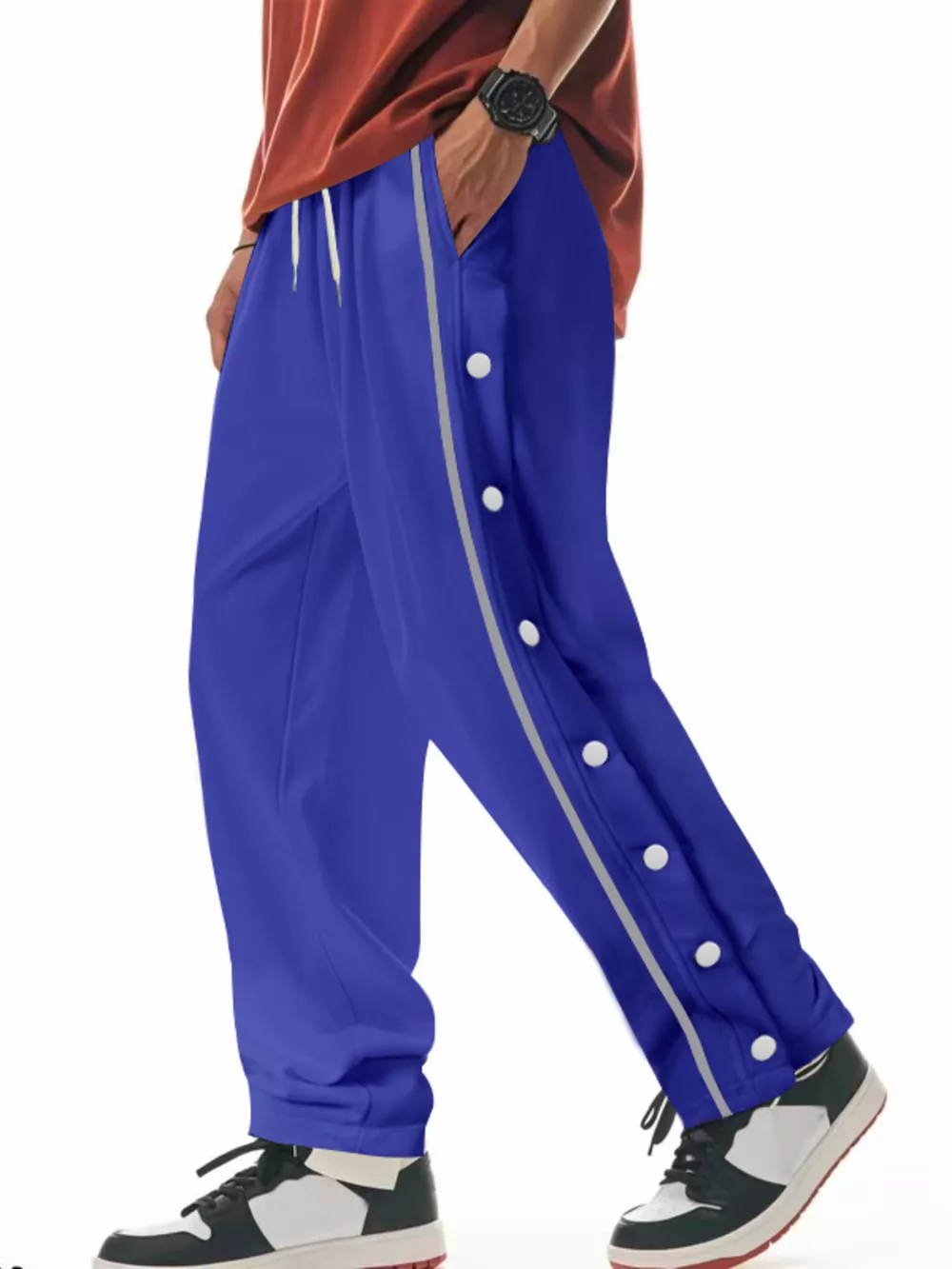 Men's Full Size Loose Fit Side Snap Button Track Pants Plus Size, image 7