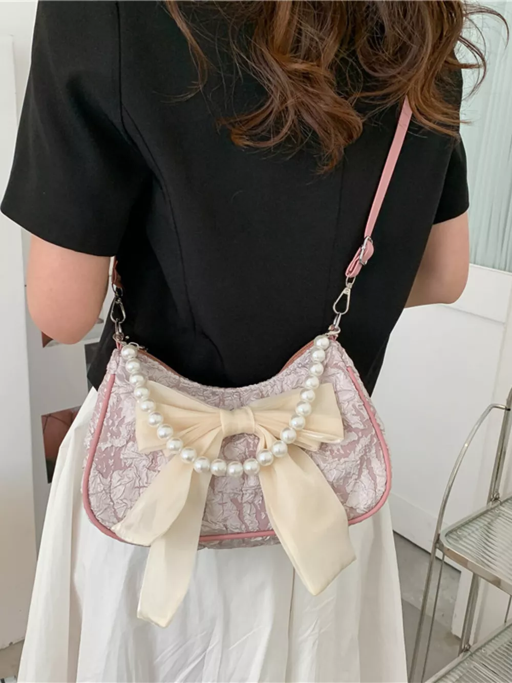 Bow Pearl Chain Crossbody Bag, image 13