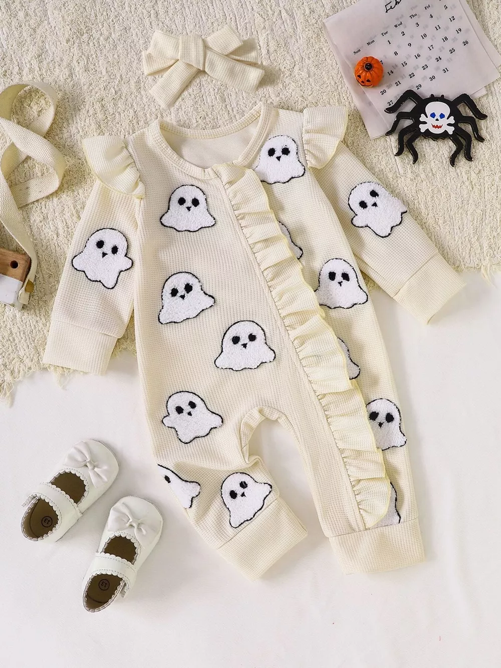 Children's Halloween Ruffled Long Sleeve One-Piece Jumpsuit with Headband, image 3
