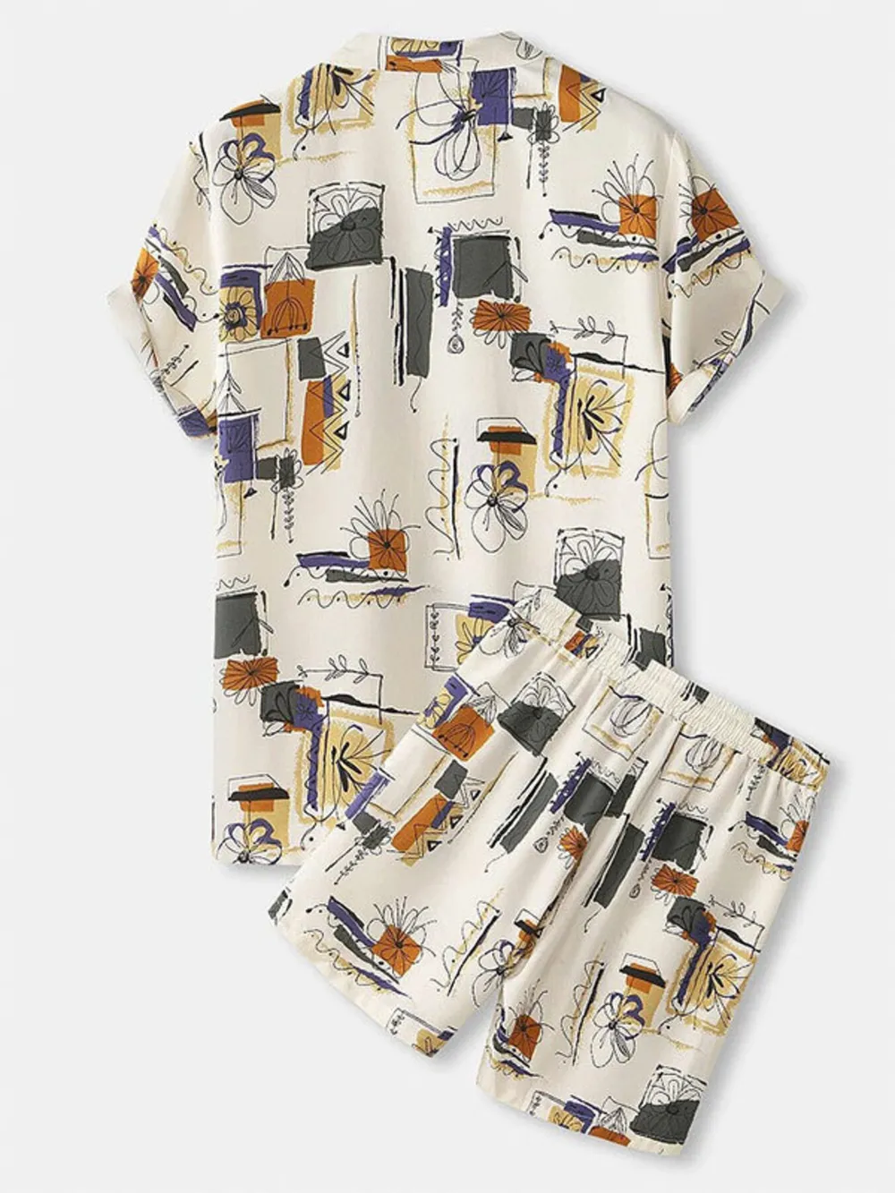 Men's Full Size Printed Button Up Shirt and Shorts Set Plus Size, image 2