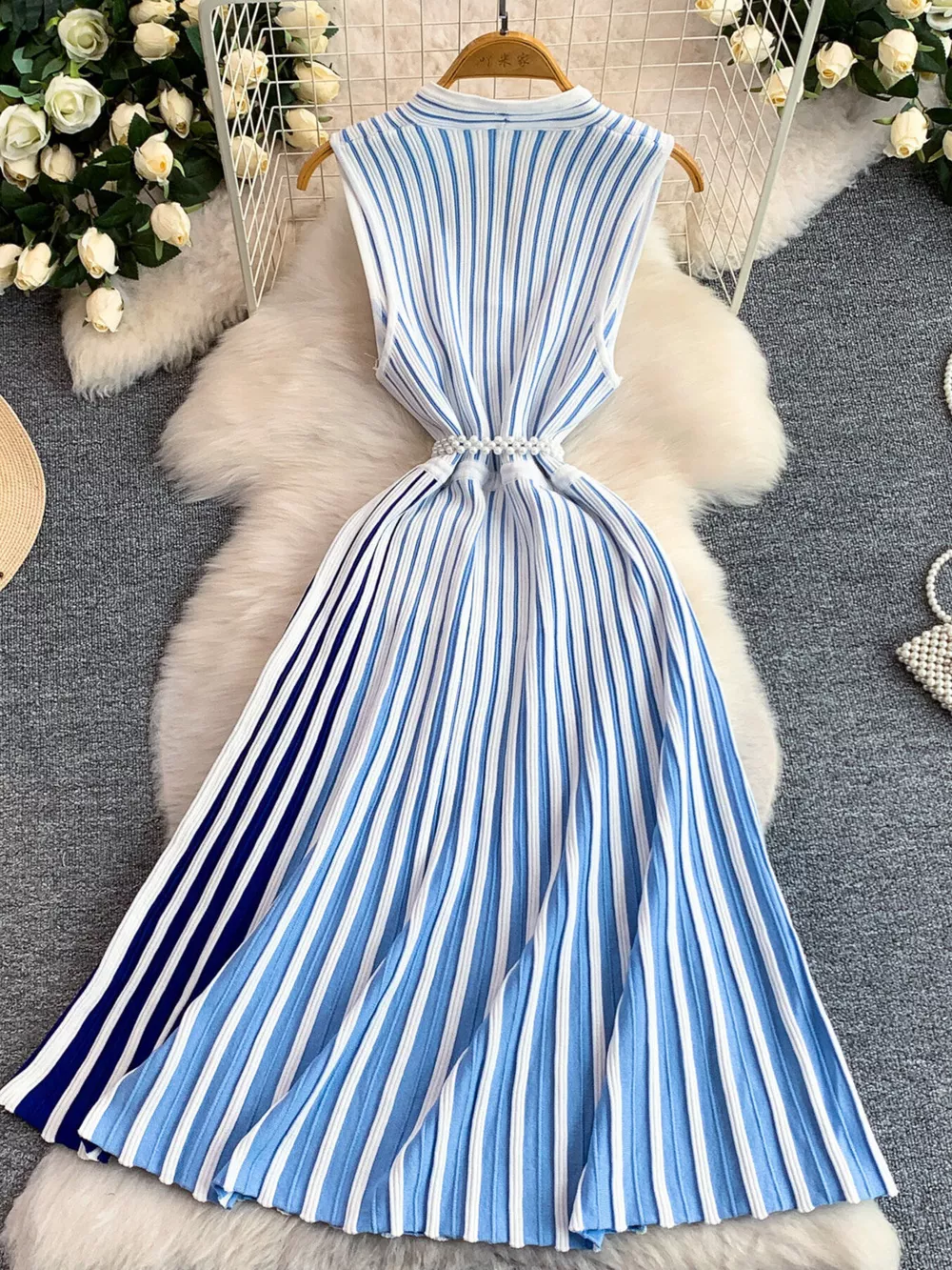 Striped Sleeveless Midi Dress, image 2