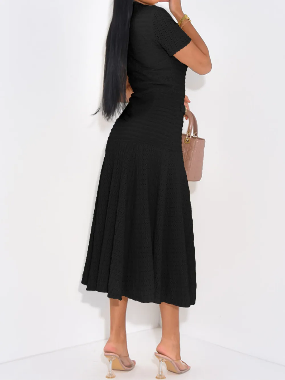 Textured Knit Short Sleeve Dress, image 3