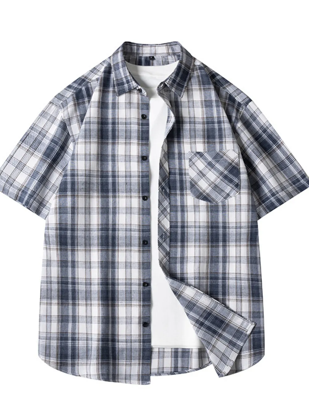 Men's Plus Size Casual Plaid Short Sleeve Shirt